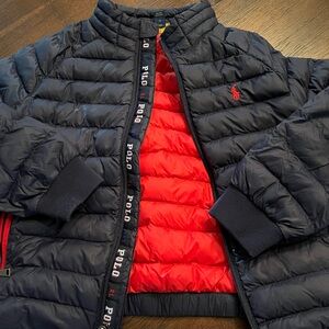 Ralph Lauren Navy and Red Quilted Puffer Jacket Boys Size 5 EUC Warm Winter